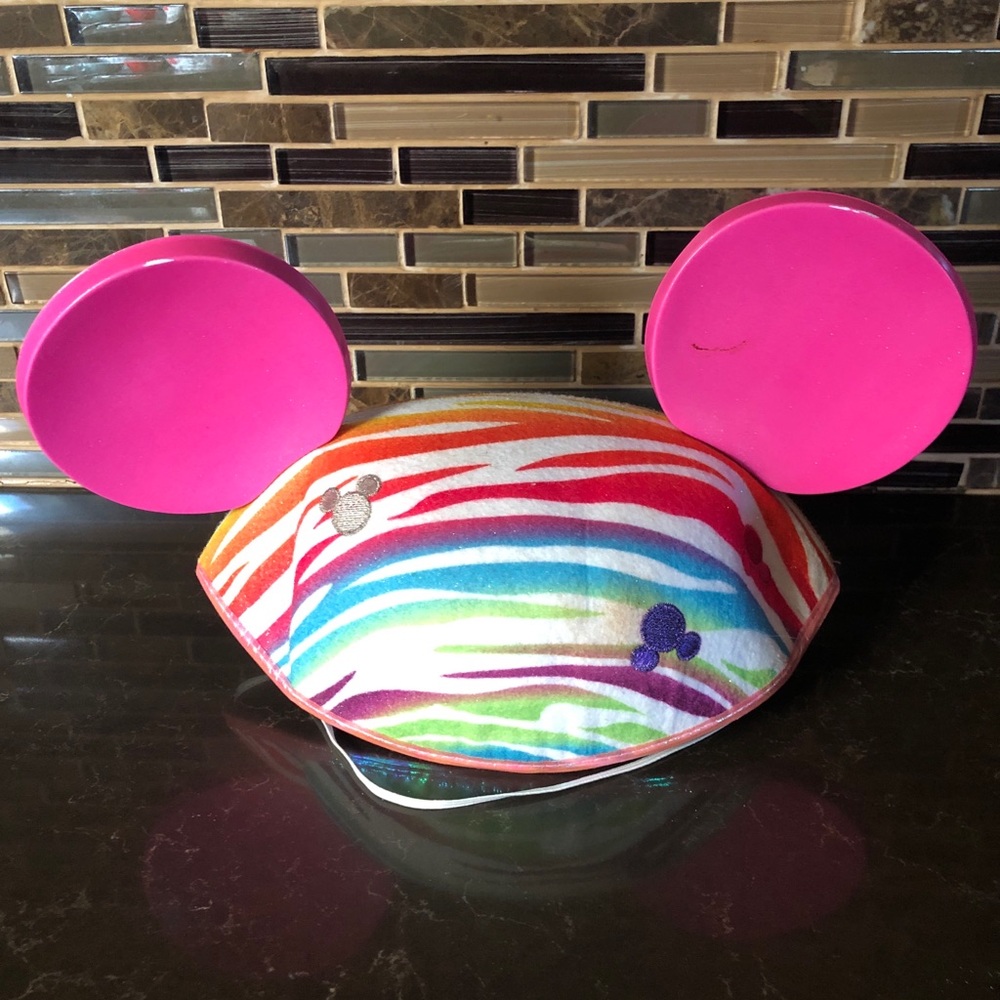 DISNEY PARK MINNIE‎ MOUSE bright rainbow colors PRINCESS EARS HAT PINK CROWN
